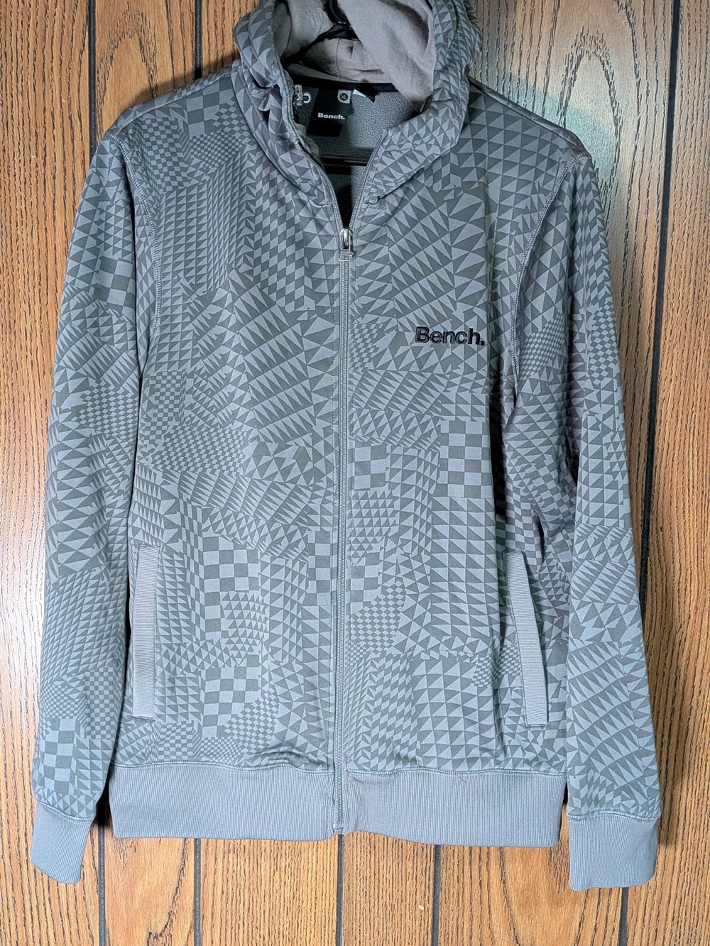 Bench Men's Gray Geometric Zip Hoodie Jacket Size Xl Like New Condition